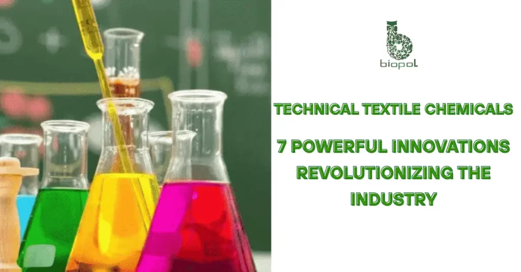Colorful chemical solutions in glassware with a pipette in use, representing technical textile chemical research in a lab setting. - Technical Textile Chemicals 1