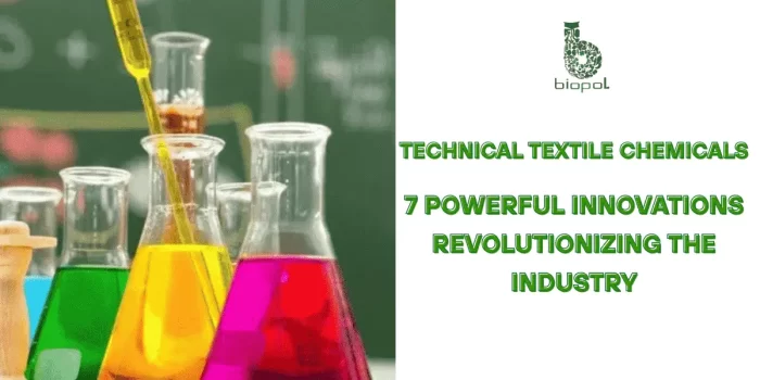 Colorful chemical solutions in glassware with a pipette in use, representing technical textile chemical research in a lab setting. - Technical Textile Chemicals 1