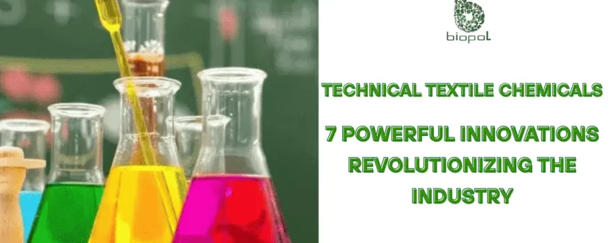 Colorful chemical solutions in glassware with a pipette in use, representing technical textile chemical research in a lab setting. - Technical Textile Chemicals 1