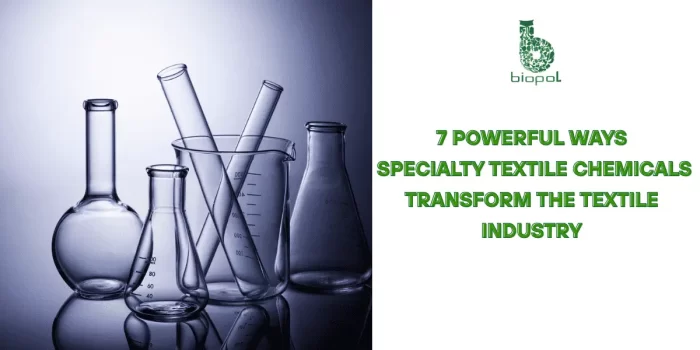 laboratory glassware including beakers, flasks, and test tubes arranged artistically against a gradient blue background. - Specialty Textile Chemicals
