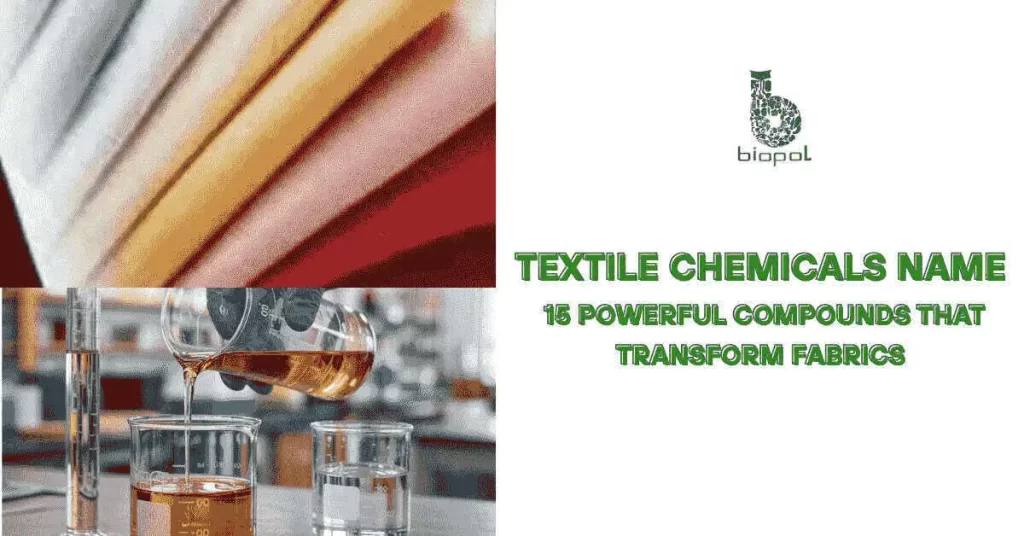 colorful fabrics and lab flasks symbolizing textile chemical applications - textile chemicals name list 1