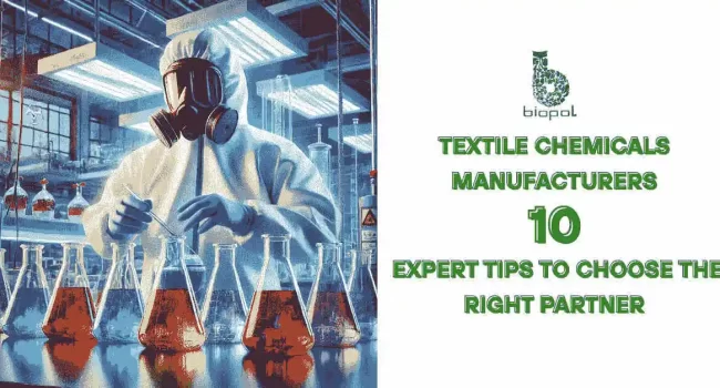 A high-tech lab with a professional in full protective gear handling brightly colored chemical solutions in a controlled, precise environment. - textile chemicals manufacturers 1
