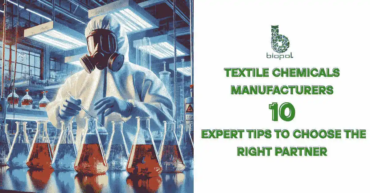 A high-tech lab with a professional in full protective gear handling brightly colored chemical solutions in a controlled, precise environment. - textile chemicals manufacturers 1