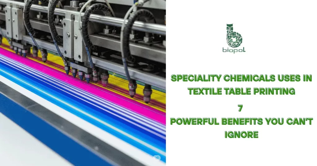 High-speed textile table printing in action — showcasing vibrant, precision-aligned colors applied using specialty textile chemicals for durable and high-quality results. - speciality chemicals uses in textile table printing 1