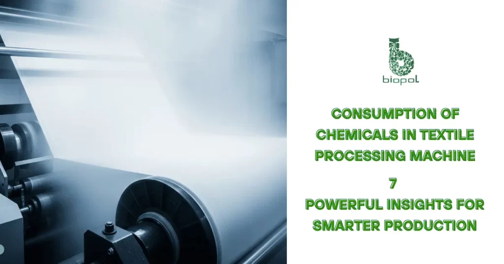 Textile processing machine with white mist, dark spools, and a cool blue and white color palette. - consumption of chemicals in textile processing machine 1