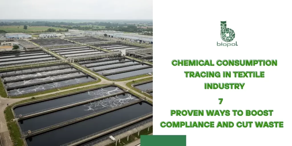 Open-air tanks at a textile wastewater treatment plant, showing dark water from chemical processing. - chemical consumption tracing in textile industry 1