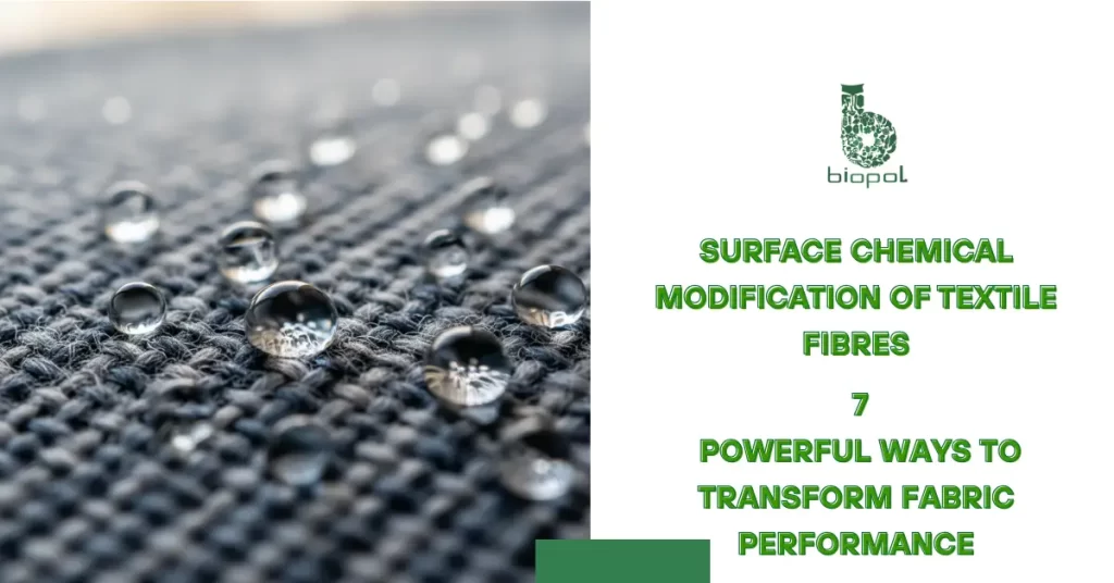 Close-up of water droplets beading on textured textile fibres, highlighting hydrophobic effect and water-repellent properties. - surface chemical modification of textile fibres 1