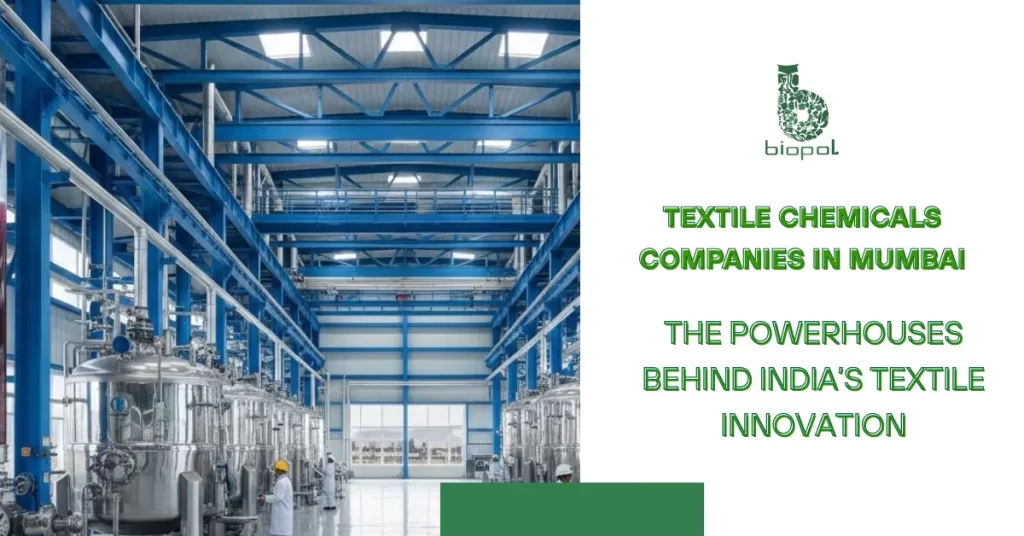 Modern textile chemical manufacturing plant with stainless steel reactors, automated systems, and engineers overseeing production. -Textile Chemicals Companies in Mumbai. -1
