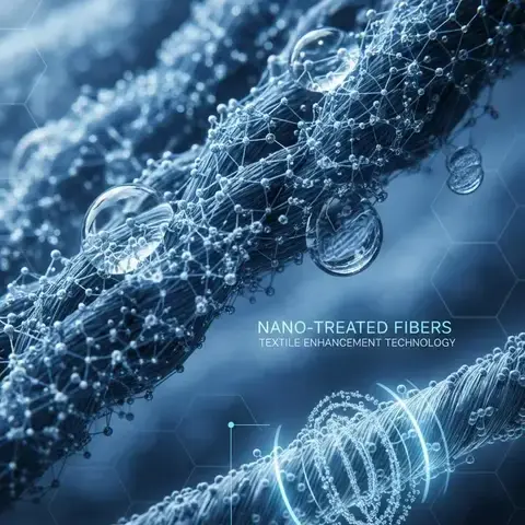 Close-up of a nano-treated shirt showing fabric fibers under magnification, depicting nanotechnology structure and textile enhancement. -Nano Chemicals for Textiles. -1