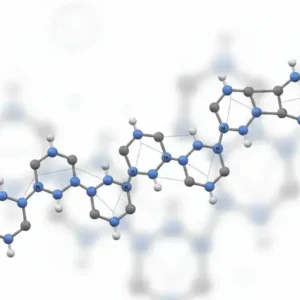 Molecular structure of polypyrrole polymer chain showing repeating pyrrole rings with nitrogen atoms and hydrogen bonds. -Polypyrrole and Polyaniline Chemicals for Textile Industry. -1