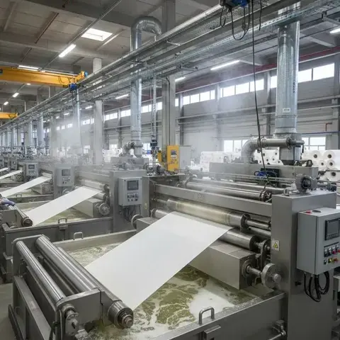 Industrial textile scouring machines processing cotton fabric rolls in a modern dyeing and finishing plant interior. -Textile Scouring Chemicals. -1
