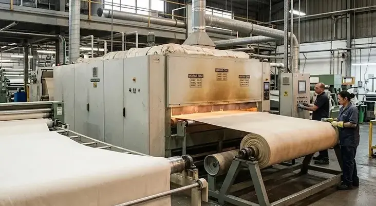 Industrial waterproofing process applying silicone and paraffin wax emulsions on cotton canvas fabric under heat curing. -What Chemicals Can Waterproof a Textile Like Canvas. -1