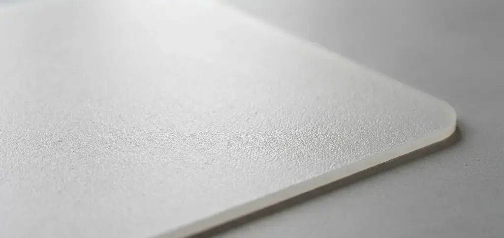 Industrial silicone sheet with subtle texture, soft lighting, minimal gray background, close-up macro shot, clean and modern look. -Advantages of Silicone Materials. -1