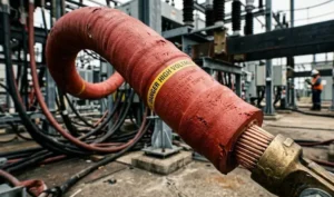 Industrial close-up of silicone insulating coating on high-voltage cables, highlighting heat resistance and durability. -Silicone for Electrical Insulation. -1