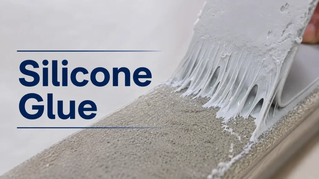 Heavy-duty silicone glue demonstrating strong adhesion and flexibility on a concrete slab.