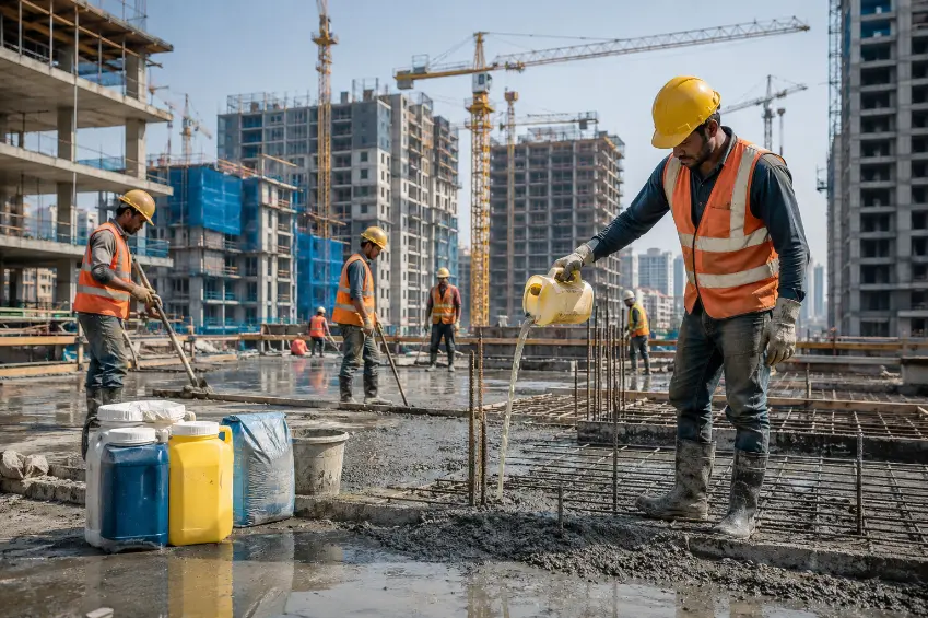 Busy High-Rise Construction Site-Construction Chemicals Market 2