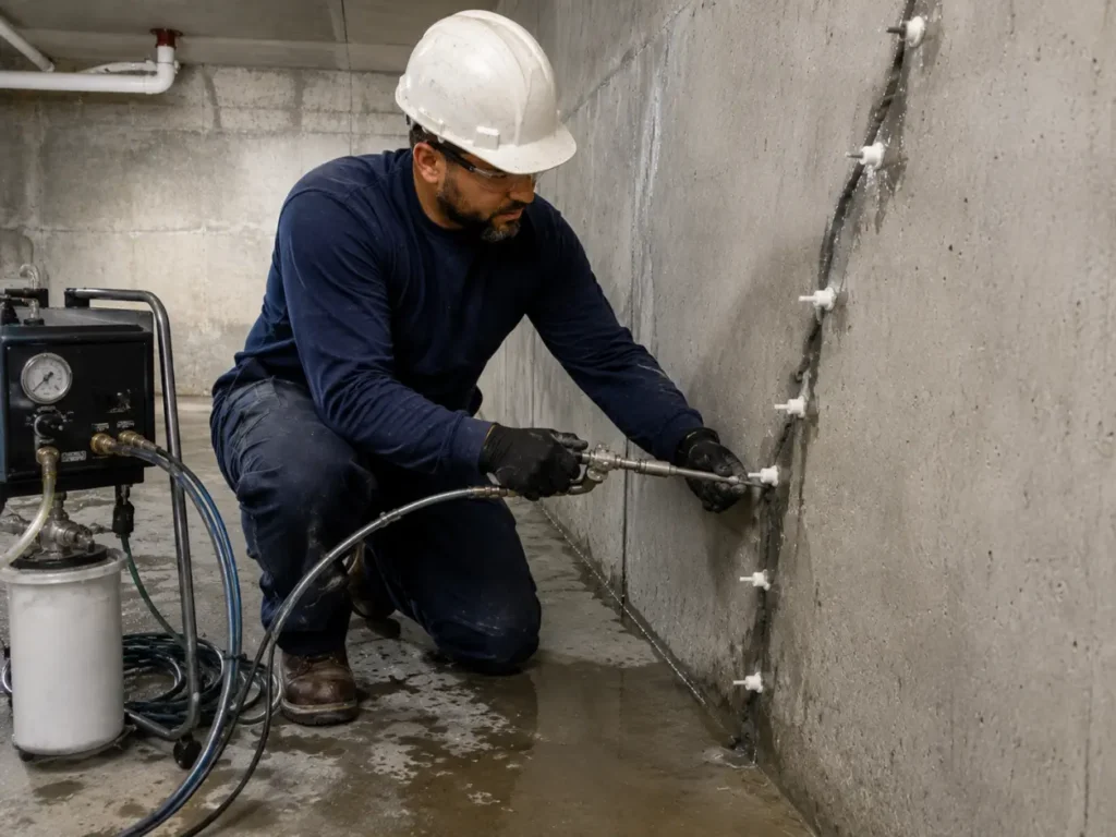 Concrete Crack Repair in Progress-Construction Chemicals Grout 3