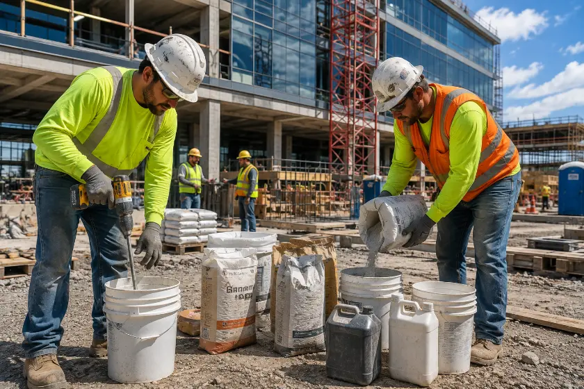 Construction Crew Mixing Materials Onsite-Construction Chemicals Industry 3
