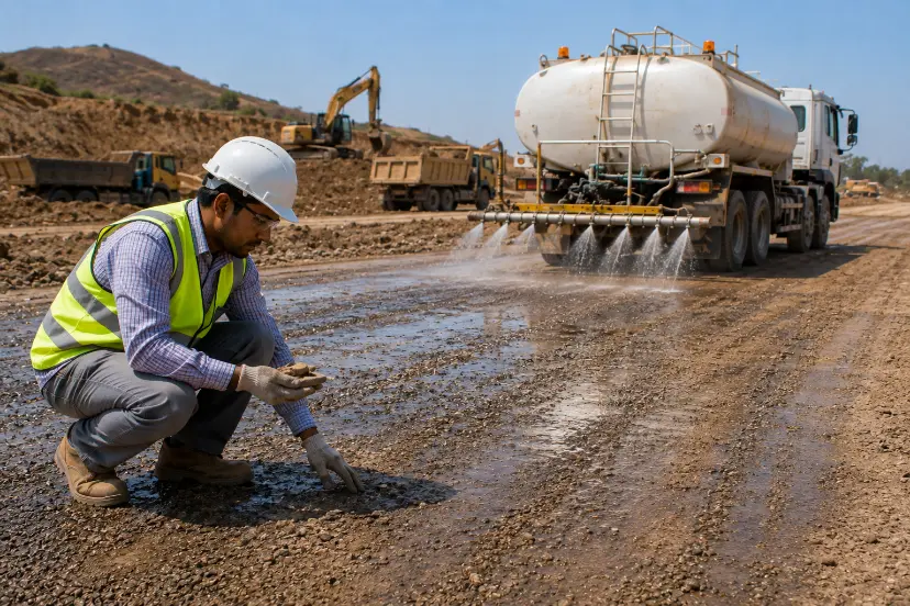 Construction Inspector and Water Truck on Dusty Road-Chemicals Used for Dust Control at Construction Sites2
