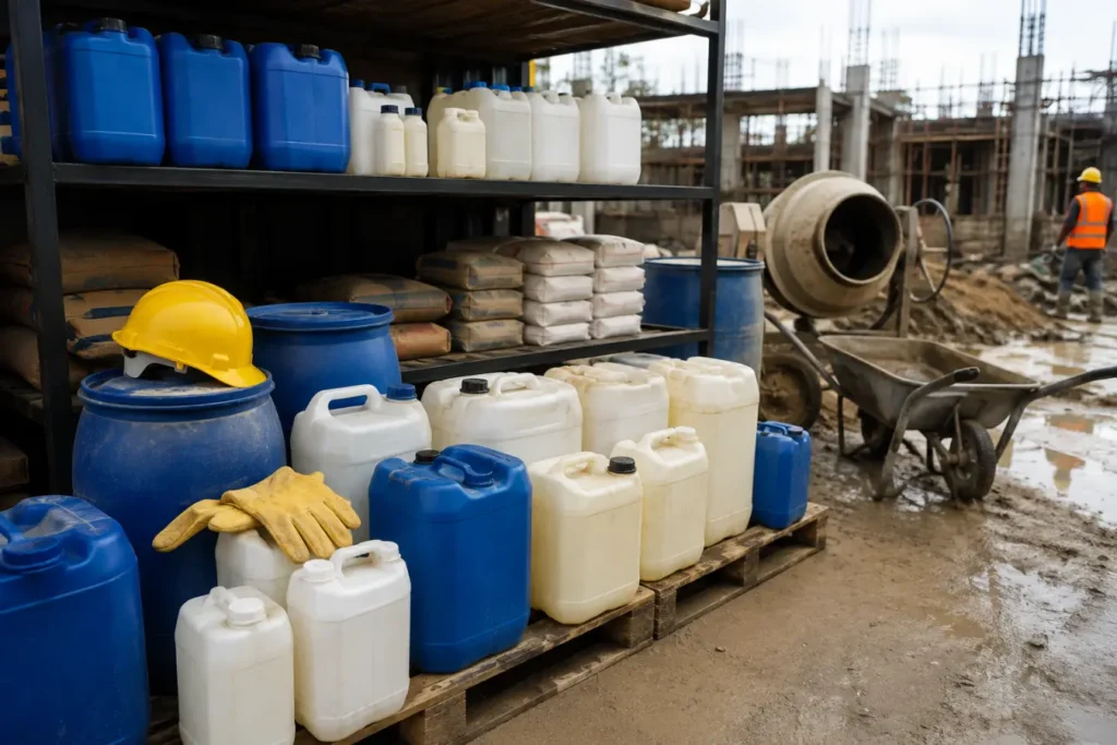 Construction Storage Yard with Mixer Machine-Waterproofing Admixture 1