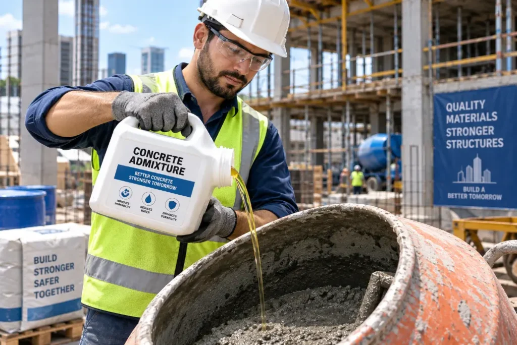 Construction Worker Mixing Concrete Additive-Construction Chemical Additives 1