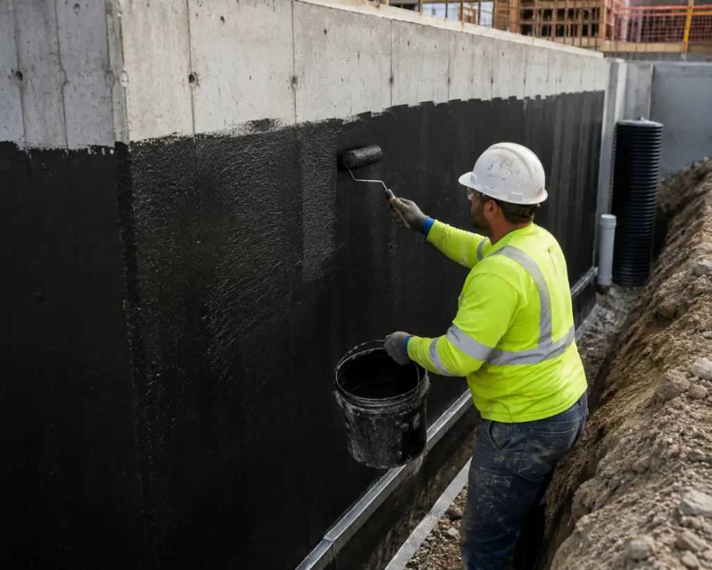 Construction Worker Waterproofing Foundation Wall-Specialty Construction Chemicals 3