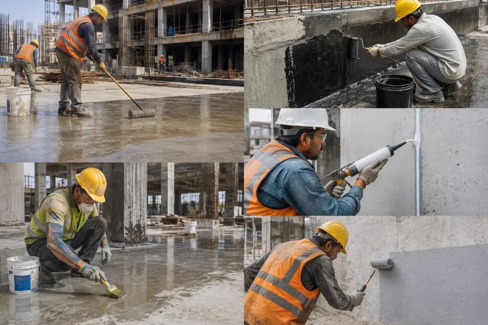 Construction Workers Applying Concrete Coatings-Bulk Chemical Materials for Construction 3