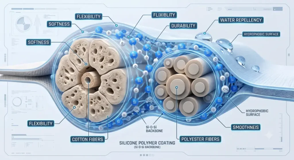 Detailed diagram of polymer-coated fibers-Types of Silicones 2