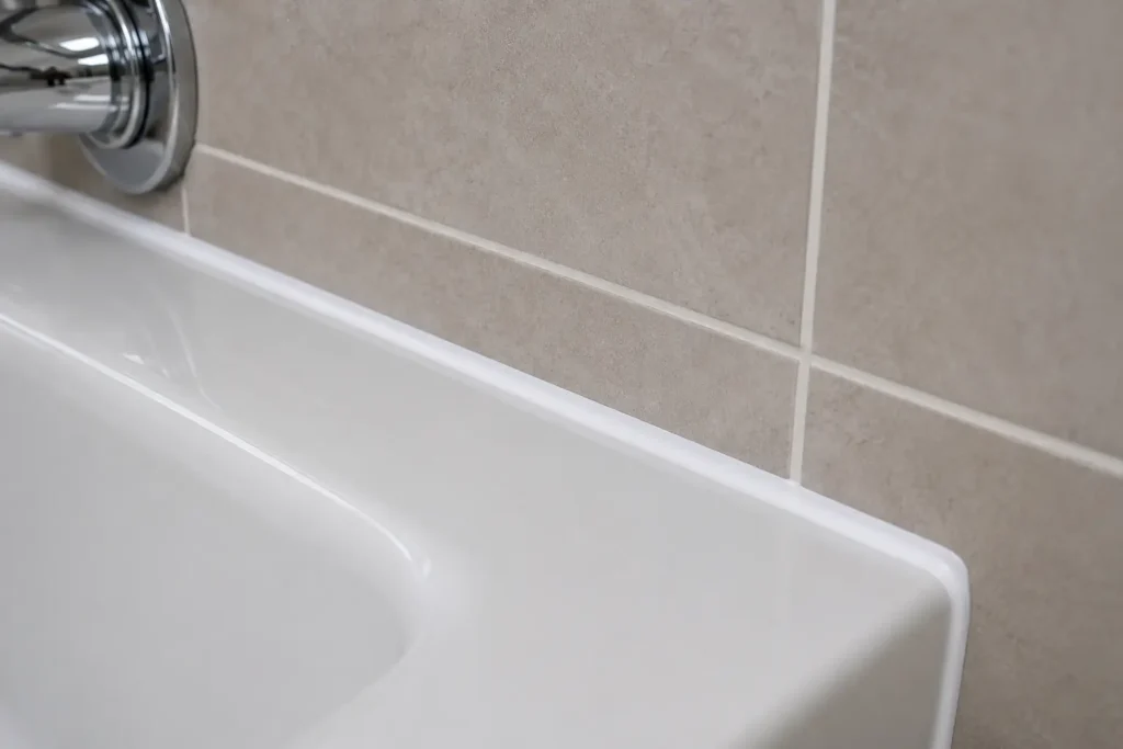 Glossy Bathtub and Tiled Wall Seam-Silicone Sealant 1