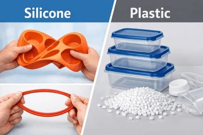 Addressing the question 'is silicone plastic' by comparing synthetic polymers and petroleum plastics.