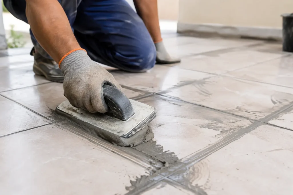 Precision Grouting on a Tiled Floor-Grout 1