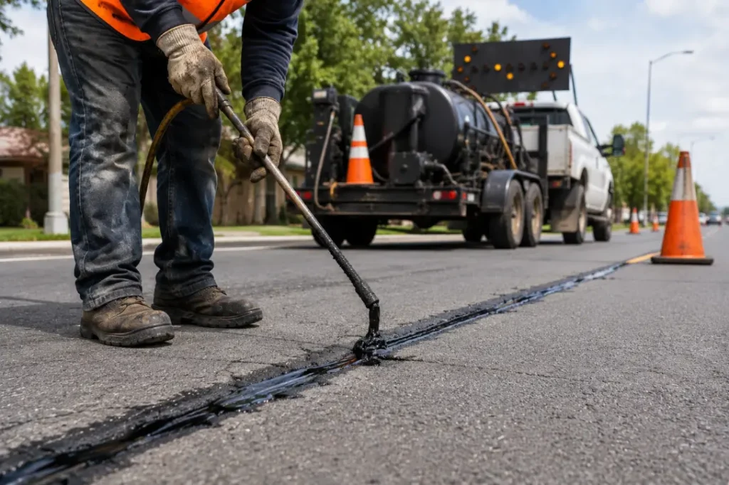 Road Crack Sealing in Progress-Chemicals Used in Road Construction 3