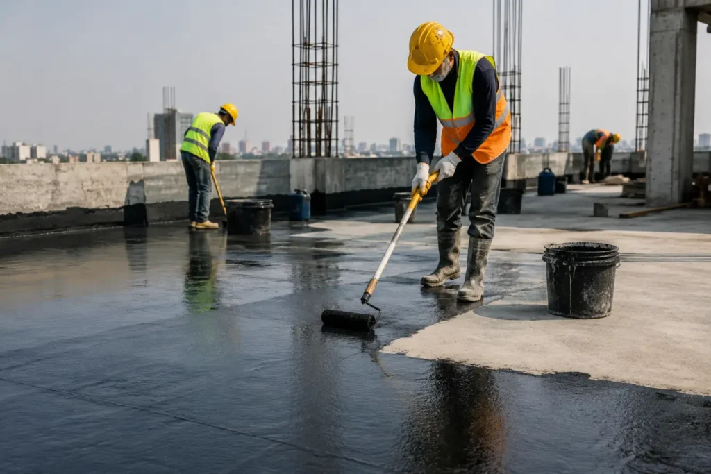 Rooftop Waterproofing in Progress-Waterproofing Construction Chemicals1
