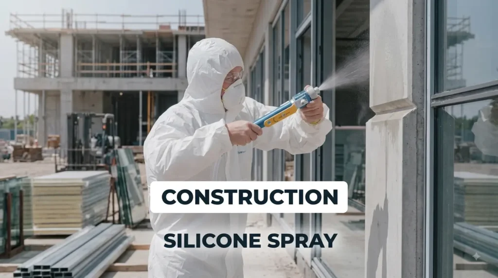 Applying silicone spray lubricant to a mechanical joint to reduce friction and prevent rust.