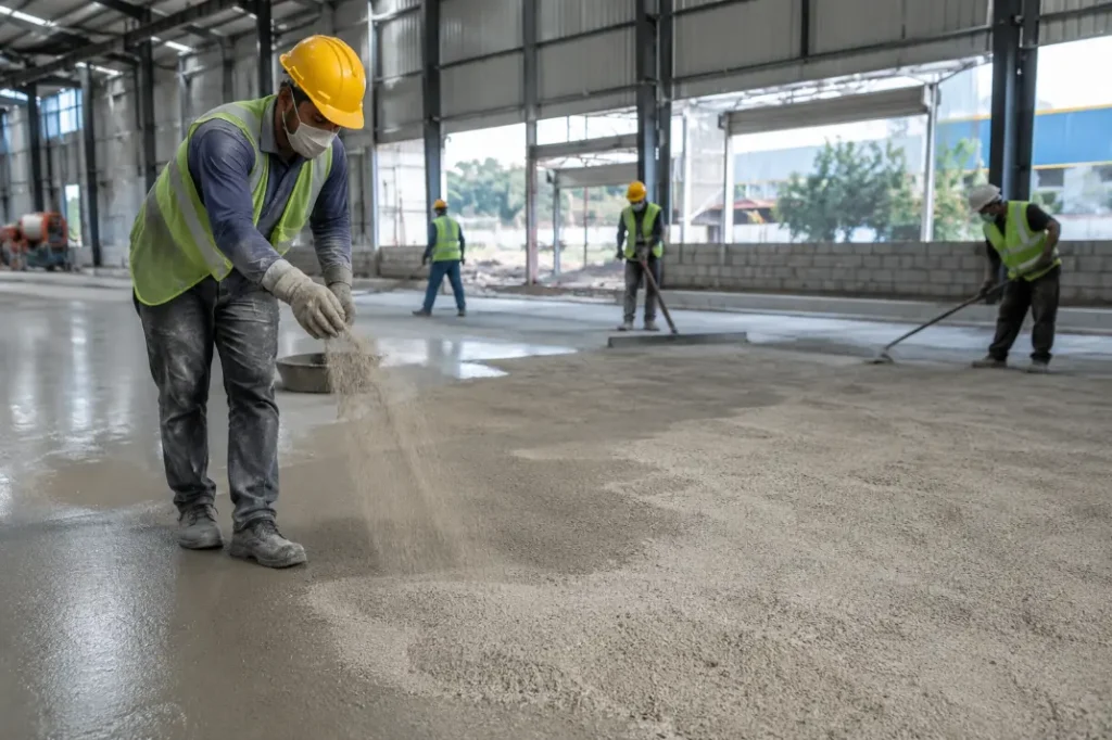 Warehouse Concrete Pouring Crew-Floor Hardener 3