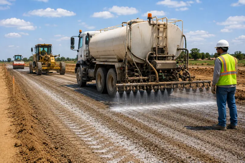 Water Truck Spraying Construction Roadbed-Chemicals Used in Road Construction 2