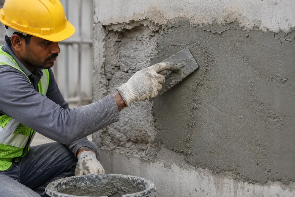 Worker Smoothing Fresh Wall Plaster-Repair Mortar 3