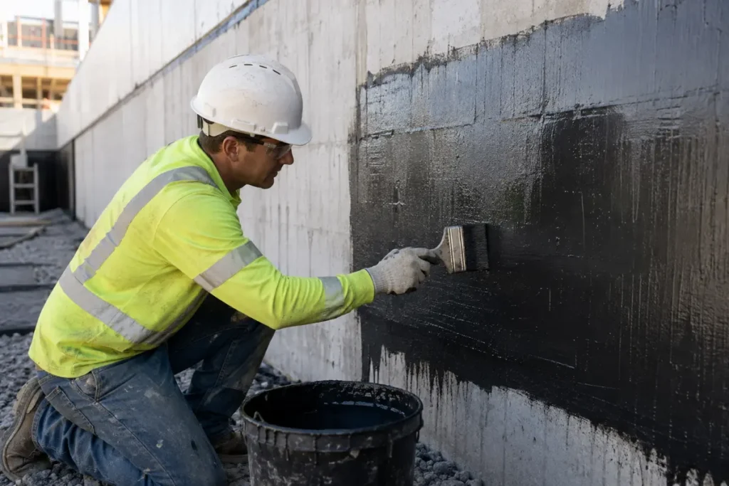 Worker applying basement waterproofing coat-Chemical Engineering in Construction 3