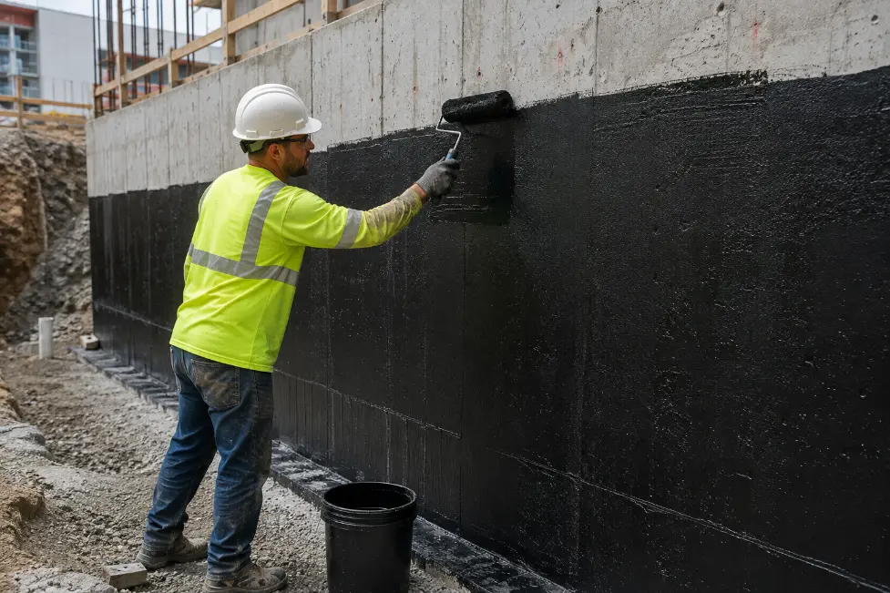 Worker applying concrete waterproofing-Concrete Construction Chemicals 3