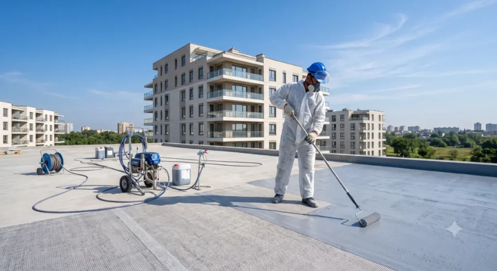 Worker applying roof coating-Construction Chemicals 3
