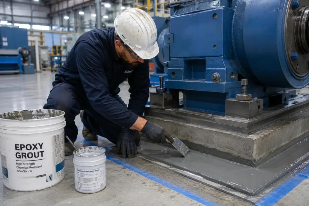 Worker sealing cracks with grout-Construction Chemicals Grout 2