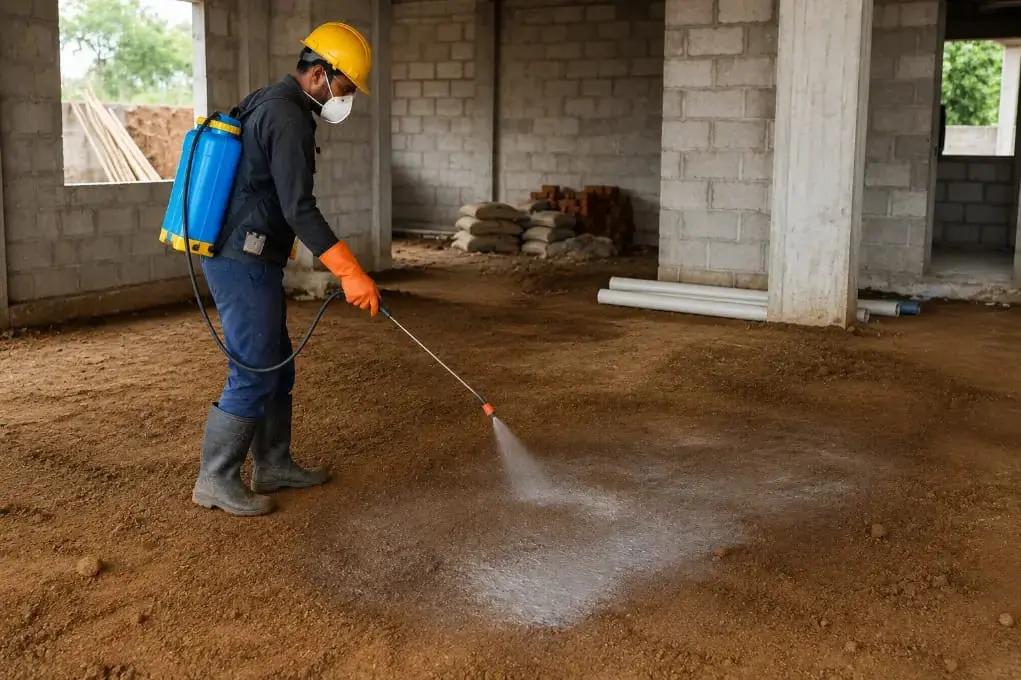 Worker spraying anti-termite floor treatment-Anti-Termite Chemicals for Construction 3