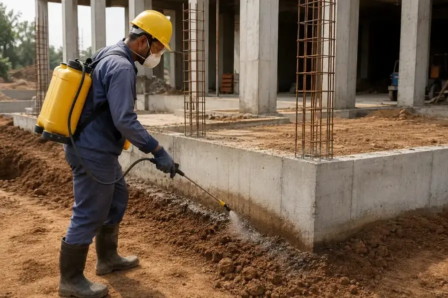Worker treating building foundation soil-Anti-Termite Chemicals for Construction 1
