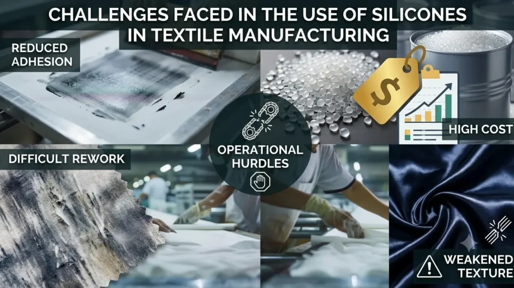 Textile quality inspector analyzing fabric for spot staining and finishing defects caused by silicone textile challenges
