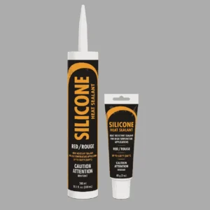 High heat silicone sealant tubes in black and orange packaging on a grey background