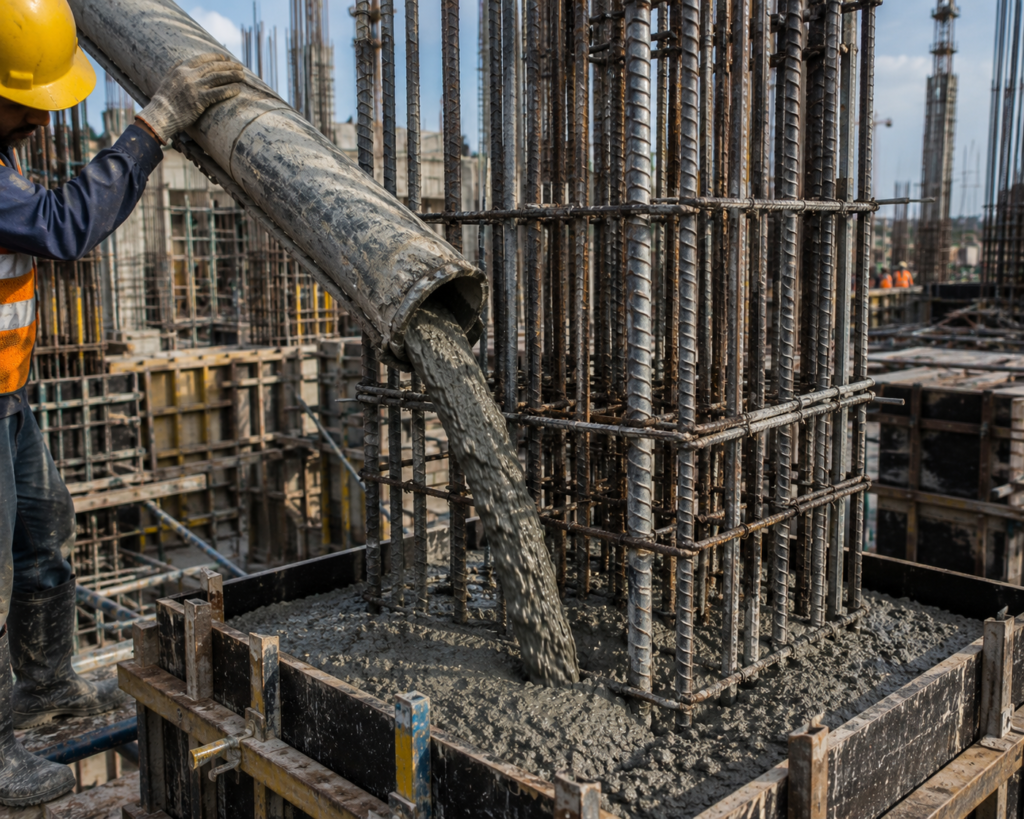 Concrete Pour Amid Rebar and Scaffolding-Superplasticizer 2