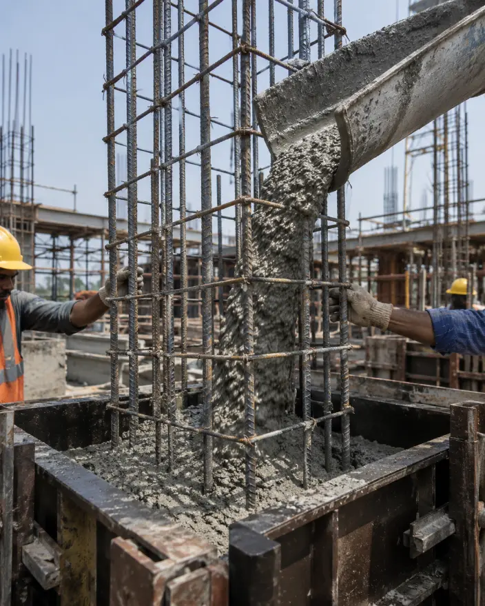 Concrete Pour Into Reinforced Column- Water Reducing Admixture 3