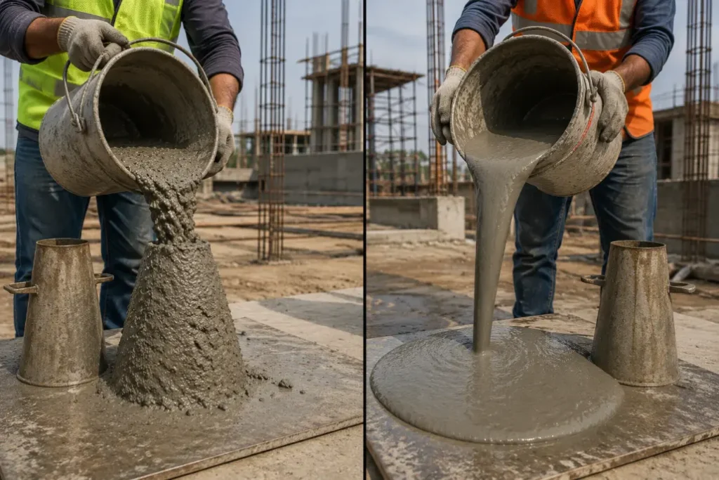Concrete Slump Comparison at Construction Site-Water Reducing Admixture1
