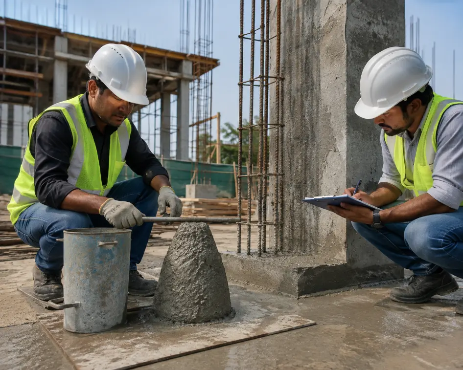 Construction Workers Conducting a Concrete Slump Test-Water Reducing Admixture 2