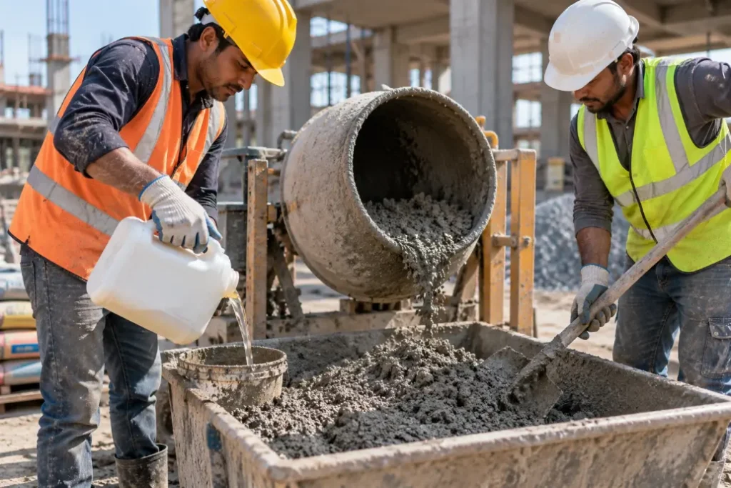 Construction Workers Mixing Concrete-Accelerator Admixture 2